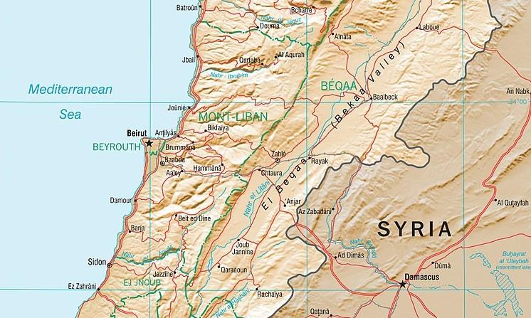 map of Lebanon and Syria