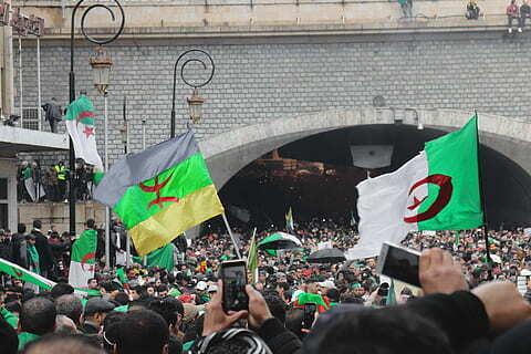 Protest near bridge in Algeria